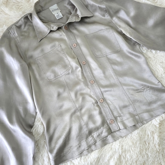 Et Vous Taupe Pure Silk Button Up Blouse size M - Picture 4 of 11